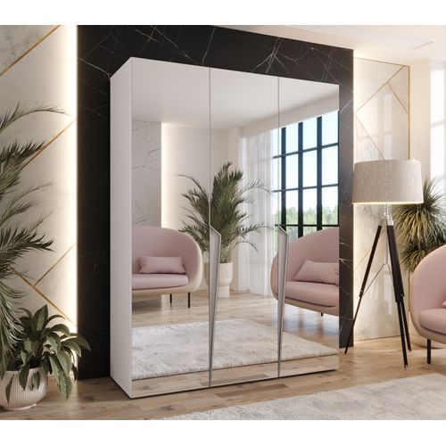 Armoire à Portes Battantes Piano 3 150 / 202 / 52 (blanc + Poignées: Cachemire)