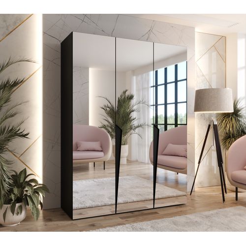 Armoire à Portes Battantes Piano 3 150 / 202 / 52 (noir + Poignées: Noir)
