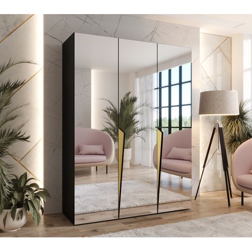 Armoire à Portes Battantes Piano 3 150 / 202 / 52 (noir + Poignées: Doré)