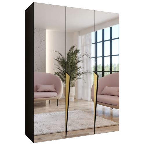 Armoire à Portes Battantes Piano 3 150 / 202 / 52 (noir + Poignées: Doré)