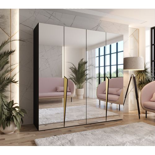 Armoire à Portes Battantes Piano 3 200 / 202 / 52 (noir + Poignées: Doré)