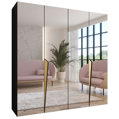 Armoire à Portes Battantes Piano 3 200 / 202 / 52 (noir + Poignées: Doré)