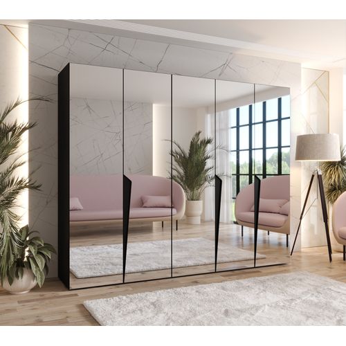 Armoire à Portes Battantes Piano 3 250 / 202 / 52 (noir + Poignées: Noir)