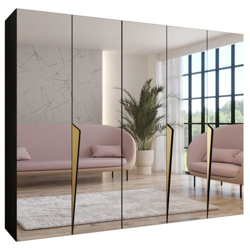 Armoire à Portes Battantes Piano 3 250 / 202 / 52 (noir + Poignées: Doré)