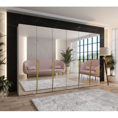 Armoire à Portes Battantes Piano 3 300 (150x2) / 202 / 52 (cachemire + Poignées: Doré)