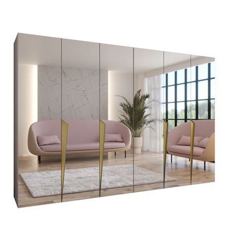 Armoire à Portes Battantes Piano 3 300 (150x2) / 202 / 52 (cachemire + Poignées: Doré)