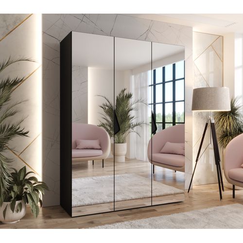 Armoire à Portes Battantes Sandi 3 150 / 202 / 52 (noir + Poignées: Noir)