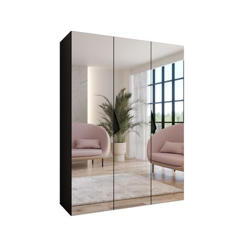 Armoire à Portes Battantes Sandi 3 150 / 202 / 52 (noir + Poignées: Noir)