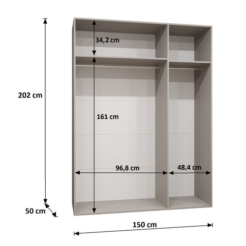 Armoire à Portes Battantes Sandi 3 150 / 202 / 52 (noir + Poignées: Or)
