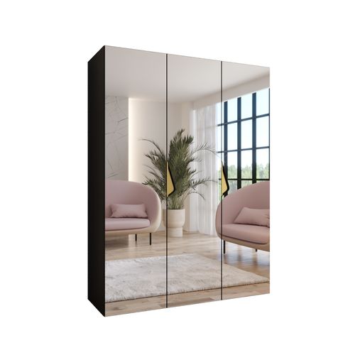 Armoire à Portes Battantes Sandi 3 150 / 202 / 52 (noir + Poignées: Or)