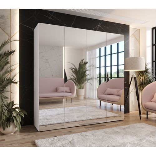 Armoire à Portes Battantes Sandi 3 200 / 202 / 52 (blanc + Poignées: Noir)