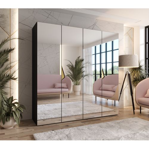 Armoire à Portes Battantes Sandi 3 200 / 202 / 52 (noir + Poignées: Or)