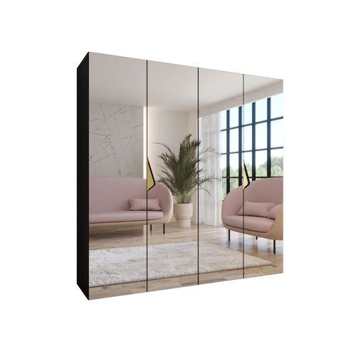 Armoire à Portes Battantes Sandi 3 200 / 202 / 52 (noir + Poignées: Or)