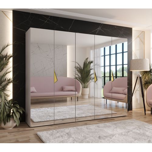 Armoire à Portes Battantes Sandi 3 250 / 202 / 52 (cachemire + Poignées: Or)