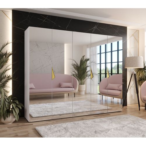 Armoire à Portes Battantes Sandi 3 250 / 202 / 52 (blanc + Poignées: Or)