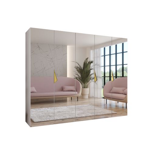 Armoire à Portes Battantes Sandi 3 250 / 202 / 52 (blanc + Poignées: Or)