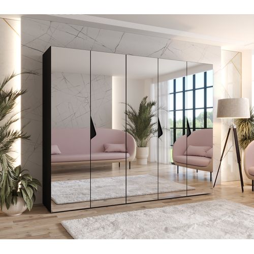 Armoire à Portes Battantes Sandi 3 250 / 202 / 52 (noir + Poignées: Noir)