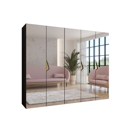 Armoire à Portes Battantes Sandi 3 250 / 202 / 52 (noir + Poignées: Or)