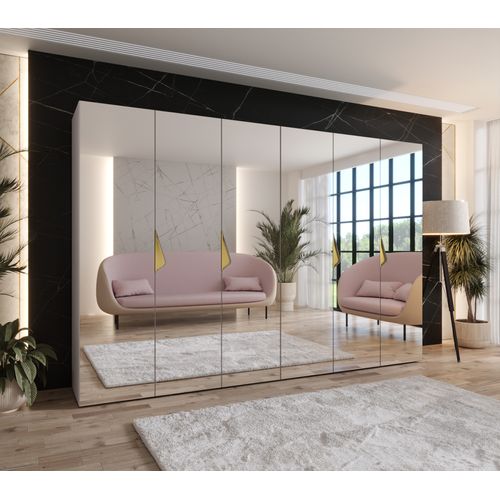 Armoire à Portes Battantes Sandi 3 300 (150x2) / 202 / 52 (cachemire + Poignées: Or)