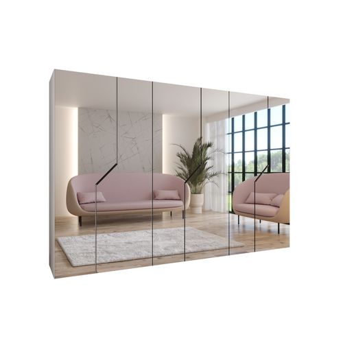 Armoire à Portes Battantes Andrew 3 300 / 202 / 52 (blanc + Poignées: Noir)