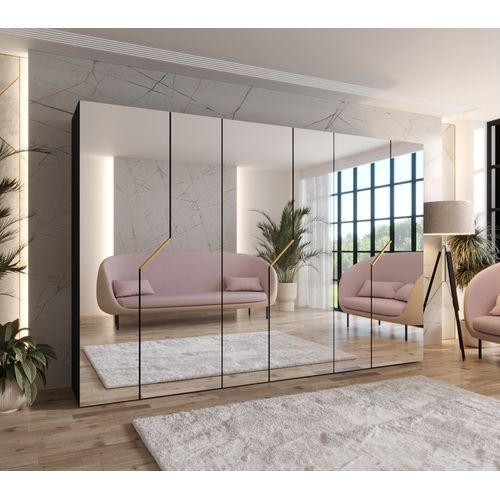 Armoire à Portes Battantes Andrew 3 300 / 202 / 52 (noir + Poignées: Or)