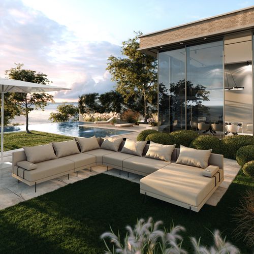 Salon D'angle De Jardin En Bois Bahama XXL 410 X 298 Cm En Forme De U - Beige Côté Gauche (set 5)