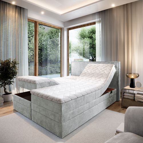 Lit Adulte 180x200 Positano - Ensemble Relaxation Électrique En Tissu Gris Clair