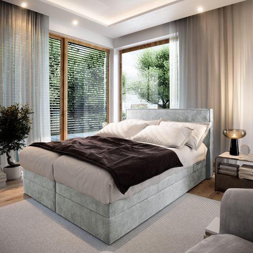 Lit Adulte 200x200 Positano - Ensemble Relaxation Électrique En Tissu Gris Clair