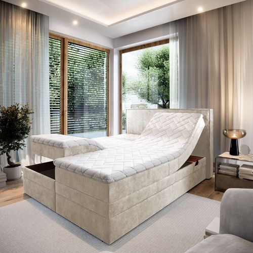 Lit Adulte 140x200 Positano - Ensemble Relaxation Électrique En Tissu Beige