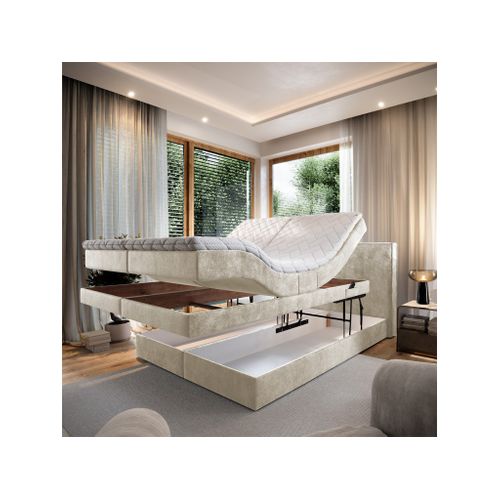 Lit Adulte 160x200 Positano - Ensemble Relaxation Électrique En Tissu Beige