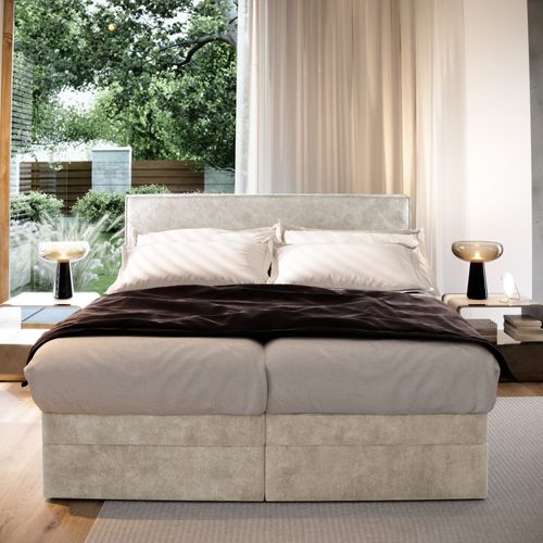 Lit Adulte 160x200 Positano - Ensemble Relaxation Électrique En Tissu Beige