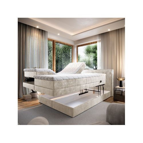 Lit Adulte 200x200 Positano - Ensemble Relaxation Électrique En Tissu Beige