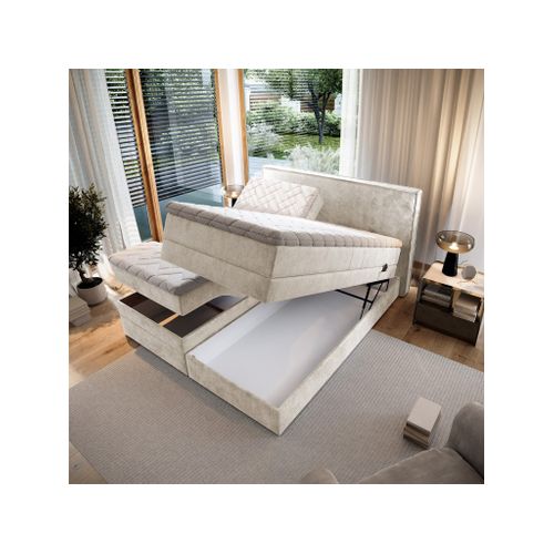Lit Adulte 200x200 Positano - Ensemble Relaxation Électrique En Tissu Beige