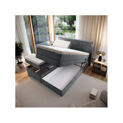 Lit Adulte 180x200 Positano - Ensemble Relaxation Électrique En Tissu Gris Foncé