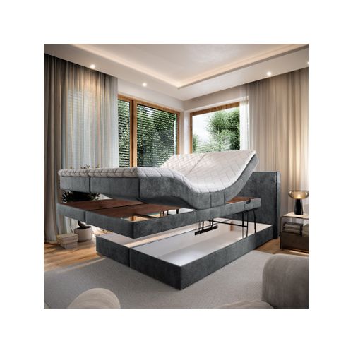 Lit Adulte 180x200 Positano - Ensemble Relaxation Électrique En Tissu Gris Foncé