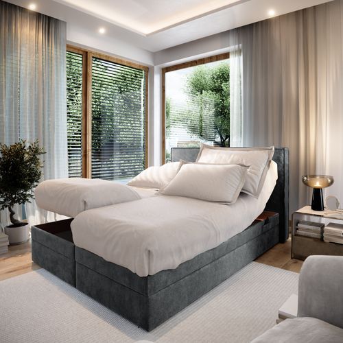 Lit Adulte 180x200 Positano - Ensemble Relaxation Électrique En Tissu Gris Foncé