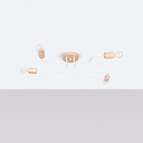 Lustre Acier Blanc/bois Naturel E27 4 Timbo