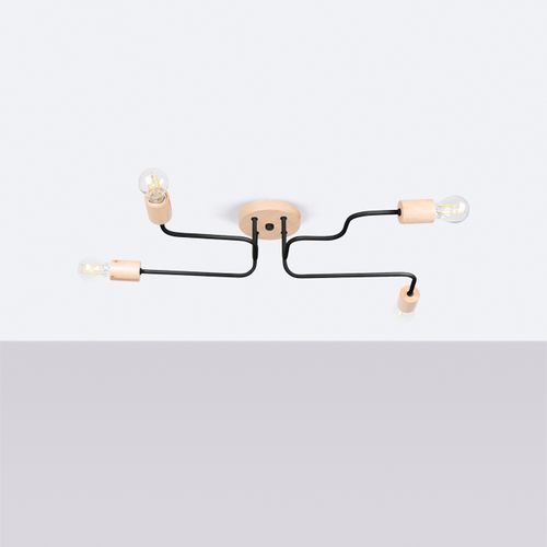 Lustre Acier Noir/bois Naturel E27 4 Timbo