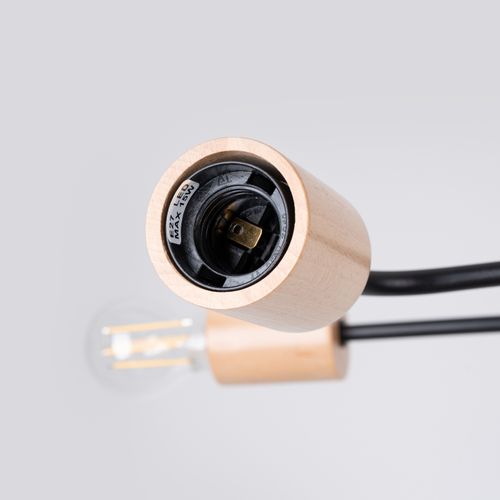 Lustre Acier Noir/bois Naturel E27 6 Timbo