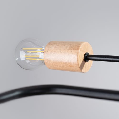 Lustre Acier Noir/bois Naturel E27 6 Timbo