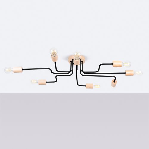 Lustre Acier Noir/bois Naturel E27 8 Timbo