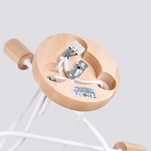 Lustre Acier Blanc/bois Naturel E27 3 Ember