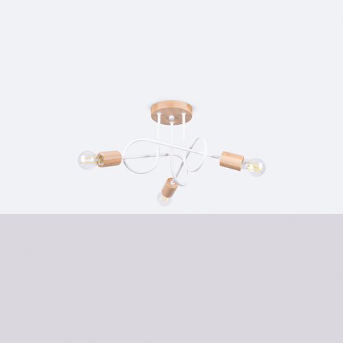 Lustre Acier Blanc/bois Naturel E27 3 Ember