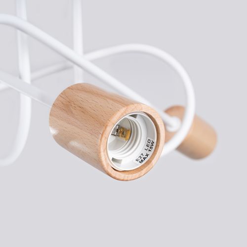 Lustre Acier Blanc/bois Naturel E27 3 Ember