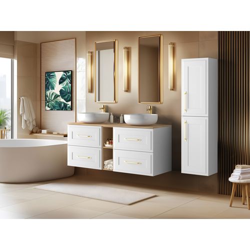 Meuble Colonne Suspendu De Salle De Bain Classic Blanc 35 X 136 Cm