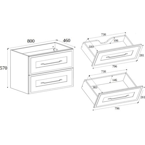 Meuble Suspendu Sous Lavabo Classic Noir 80 Cm