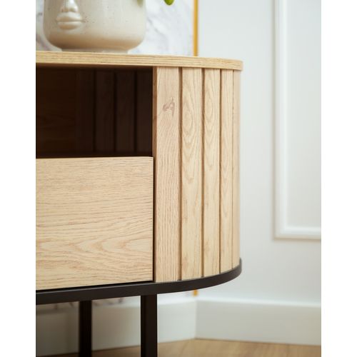 Meuble TV Mito Cremona Chêne L-154 Cm Avec Côtés Arrondis Et Pieds En Métal Noir