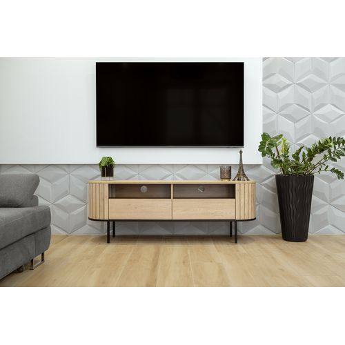 Meuble TV Mito Cremona Chêne L-154 Cm Avec Côtés Arrondis Et Pieds En Métal Noir
