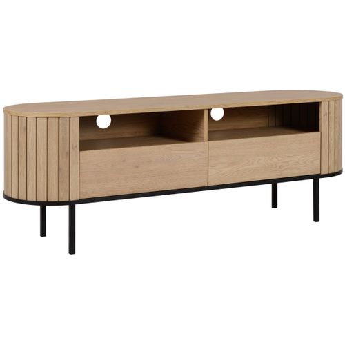 Meuble TV Mito Cremona Chêne L-154 Cm Avec Côtés Arrondis Et Pieds En Métal Noir