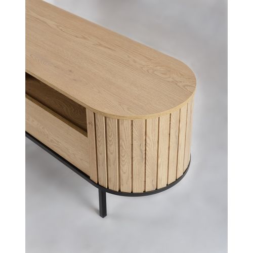 Meuble TV Mito Cremona Chêne L-154 Cm Avec Côtés Arrondis Et Pieds En Métal Noir